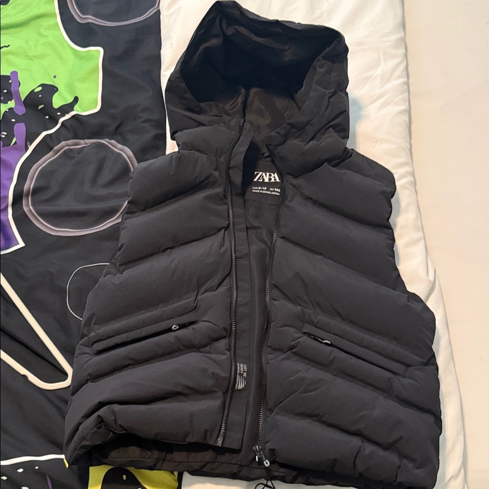 Zara Charcoal Hooded Puffer Vest